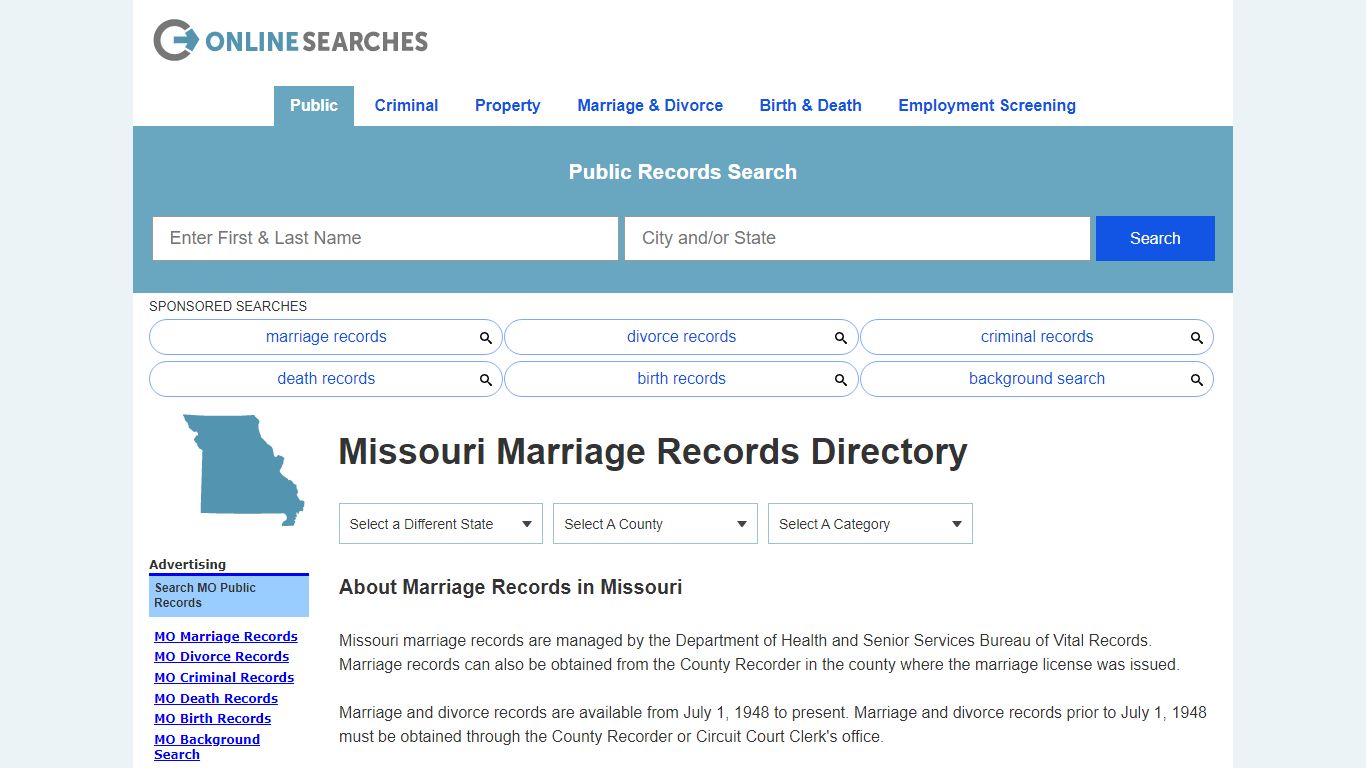 Missouri Marriage Records Search Directory - OnlineSearches.com